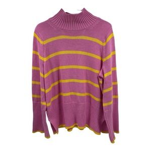 Free Assembly‎ Sweater Sz M Pink Yellow Stripes Mock Neck Flare Sleeves